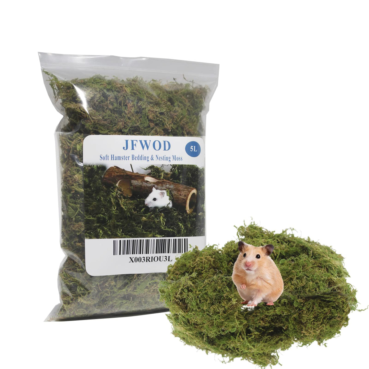 JFWOD forest moss bedding close-up shows soft, absorbent moss for small pets.