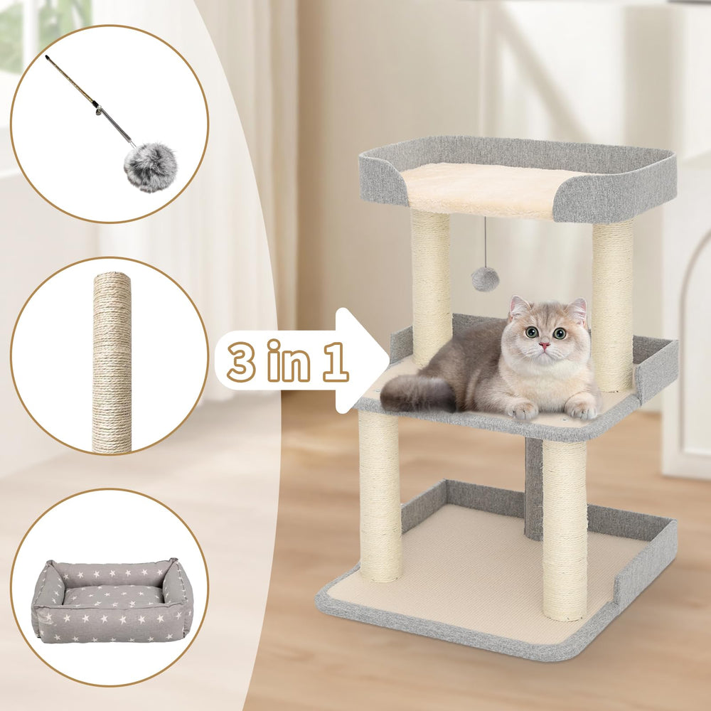 Jgchonwen cat tree 3-layer wool brushed twill grey – warmth and fur cleanup
