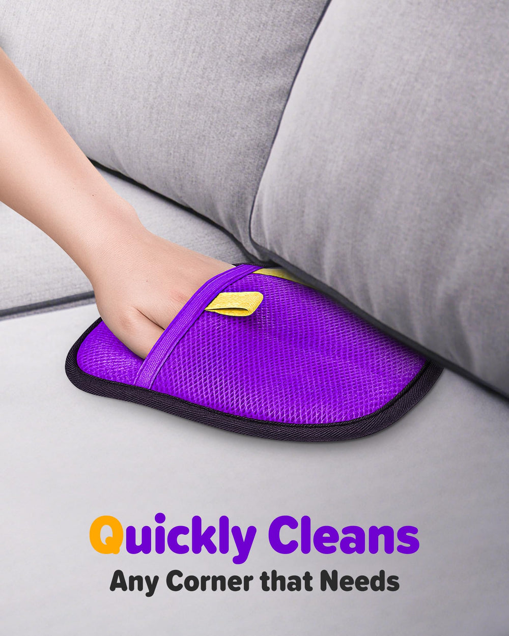 JGLXF large-surface cleaning glove on couch shows broad fur coverage