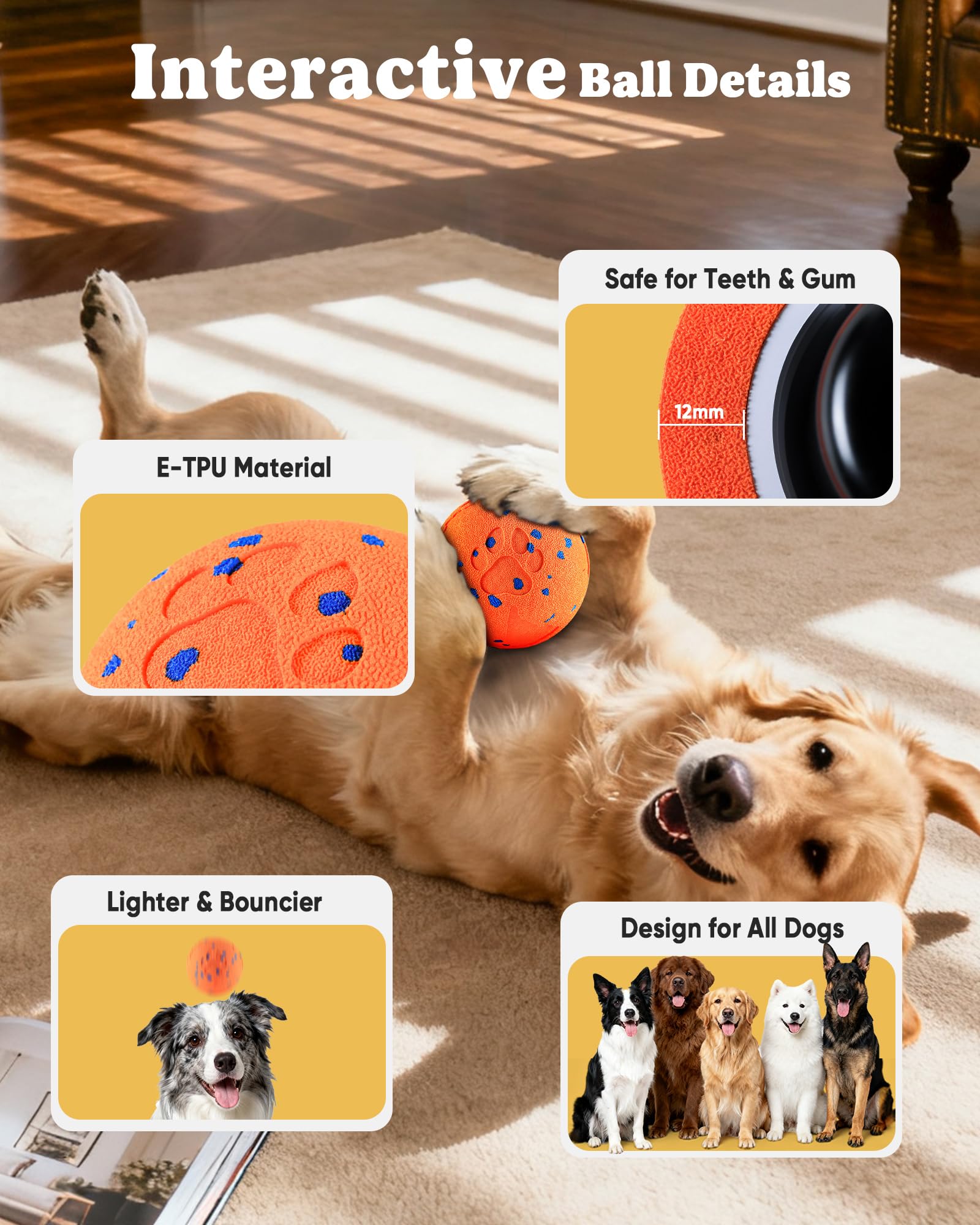 JGLXF Smart Interactive Dog Toy IPX7 waterproof design enables indoor and outdoor fun.