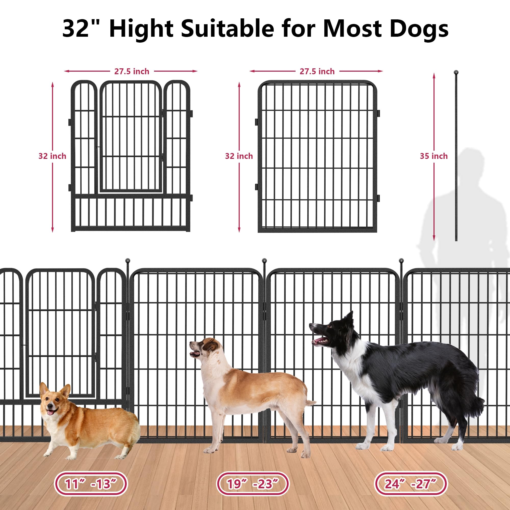 Jhsomdr dog playpen automatic door lock prevents escapes during playtime