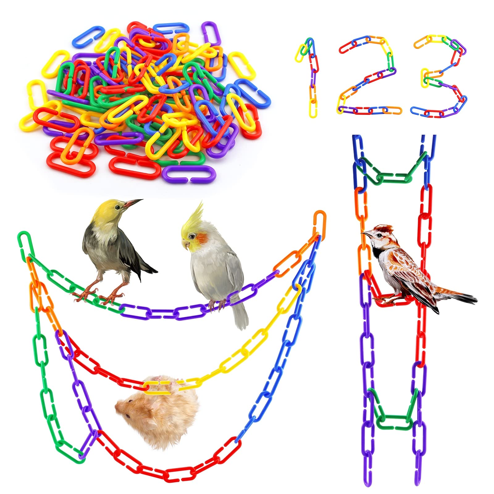 JIALEEY 100pcs plastic chain links rainbow set for kids' learning and color sorting.