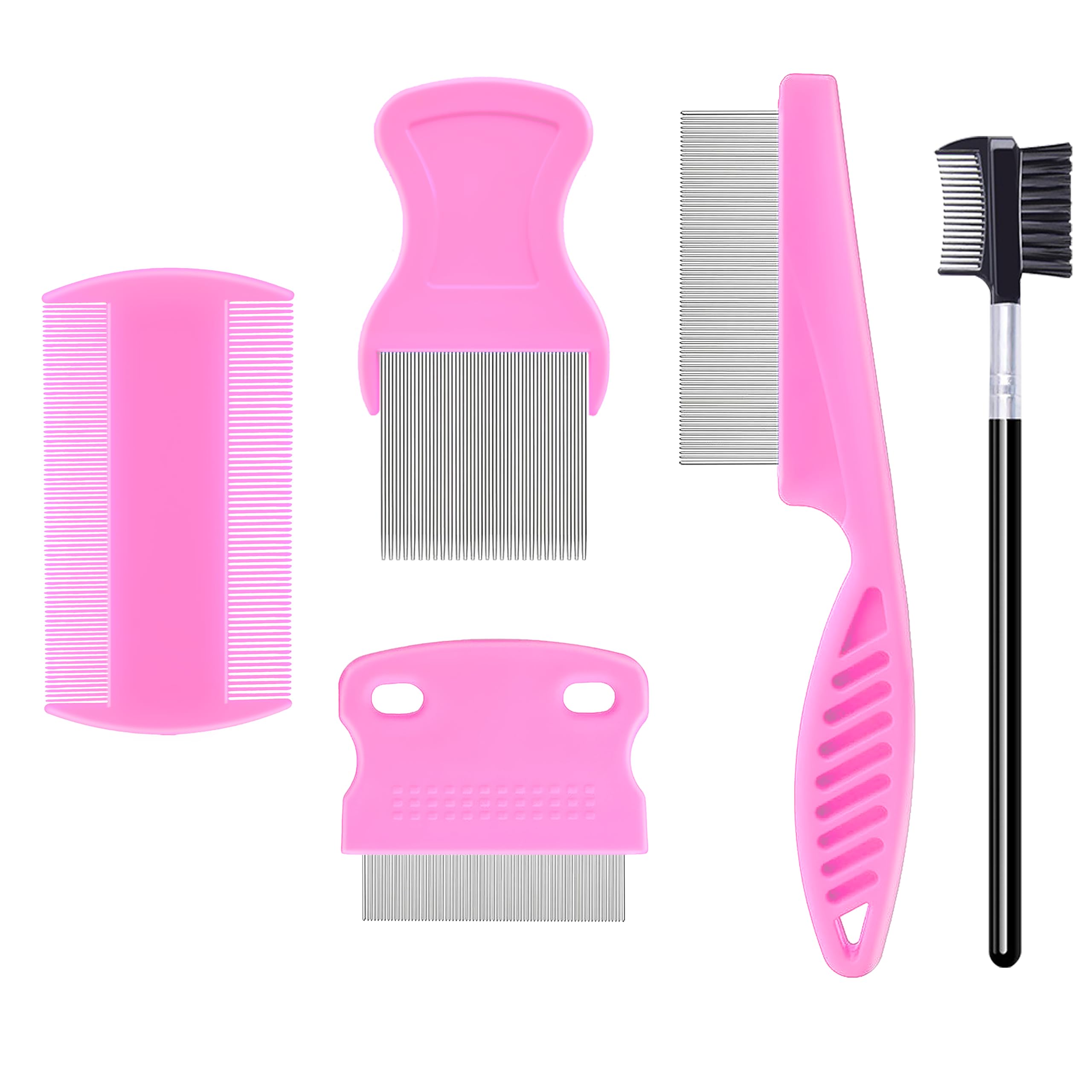 Jigfew long-handle comb pink for comfortable pet grooming and detangling sessions.