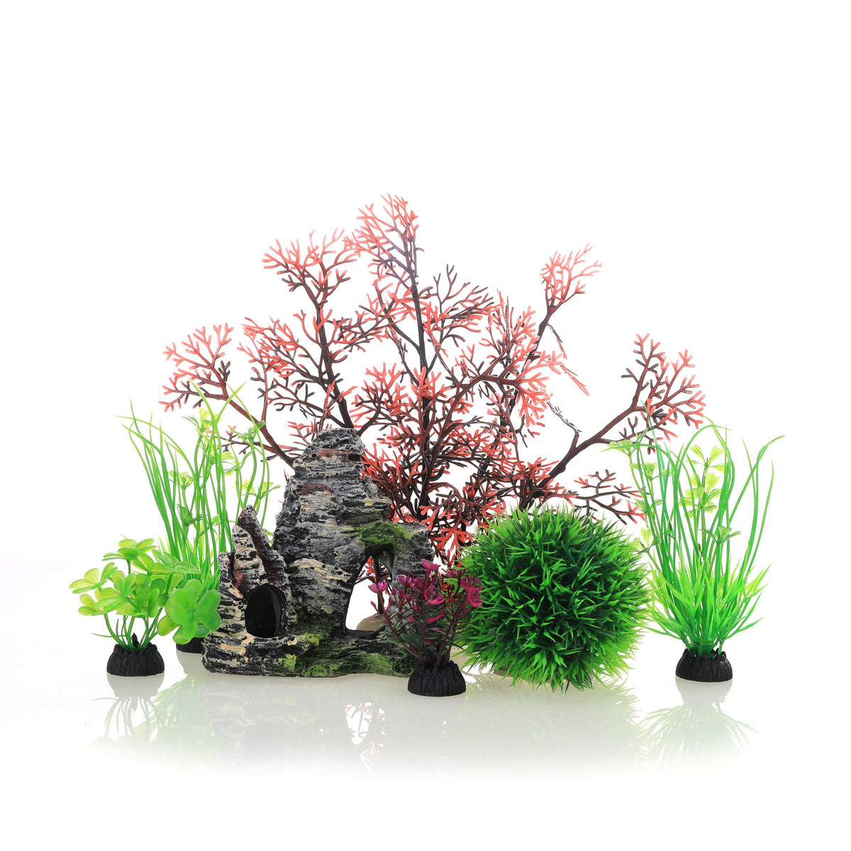 JIH Aquarium plastic plants and cave rock set enhances natural aquarium habitat