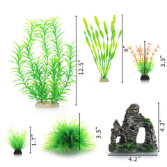JIHAQUA aquarium plants in assorted heights provide soft plastic decor for safe tank aesthetics