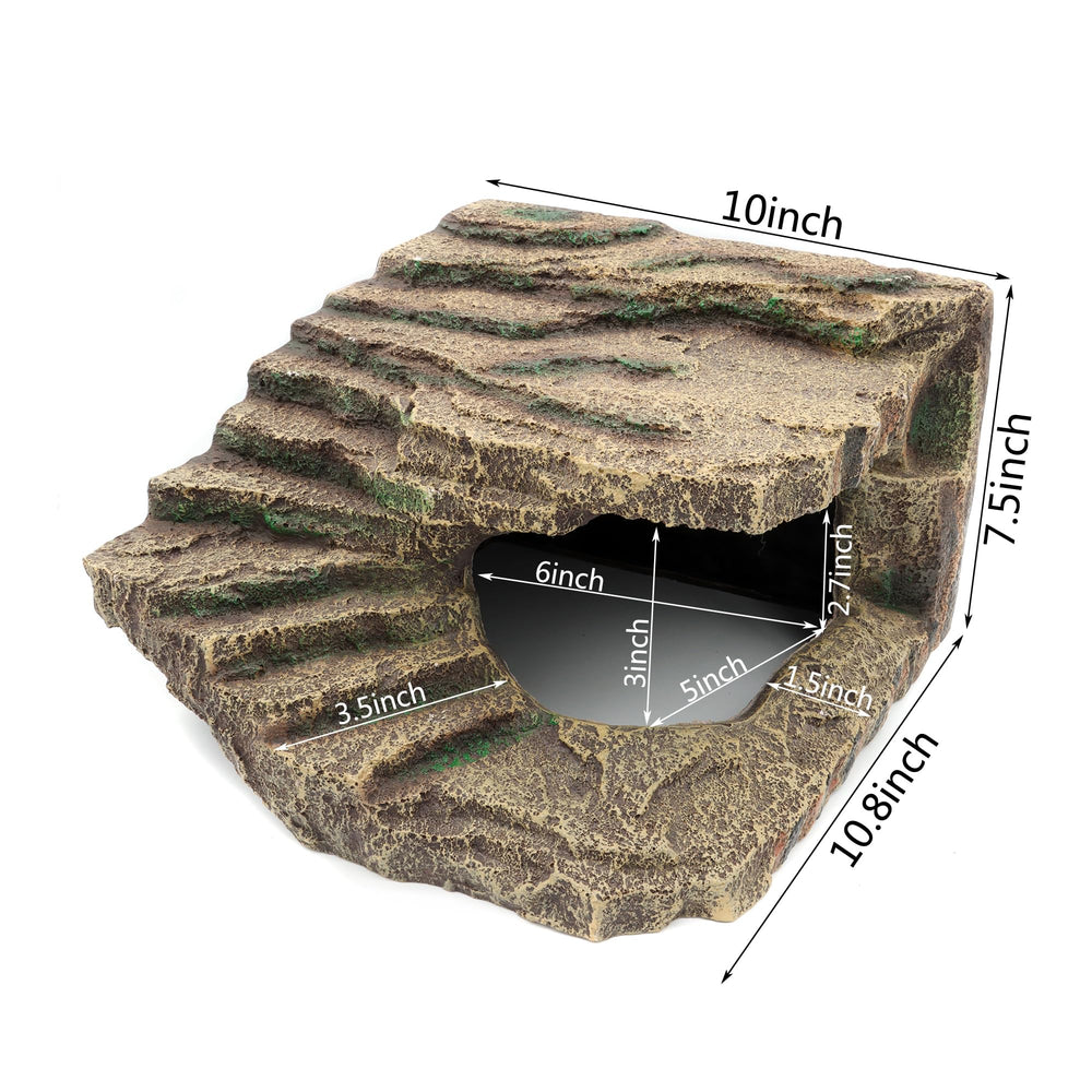 JIHAQUA resin reptile hideout cave-turtle image shows a stable shelter for privacy.