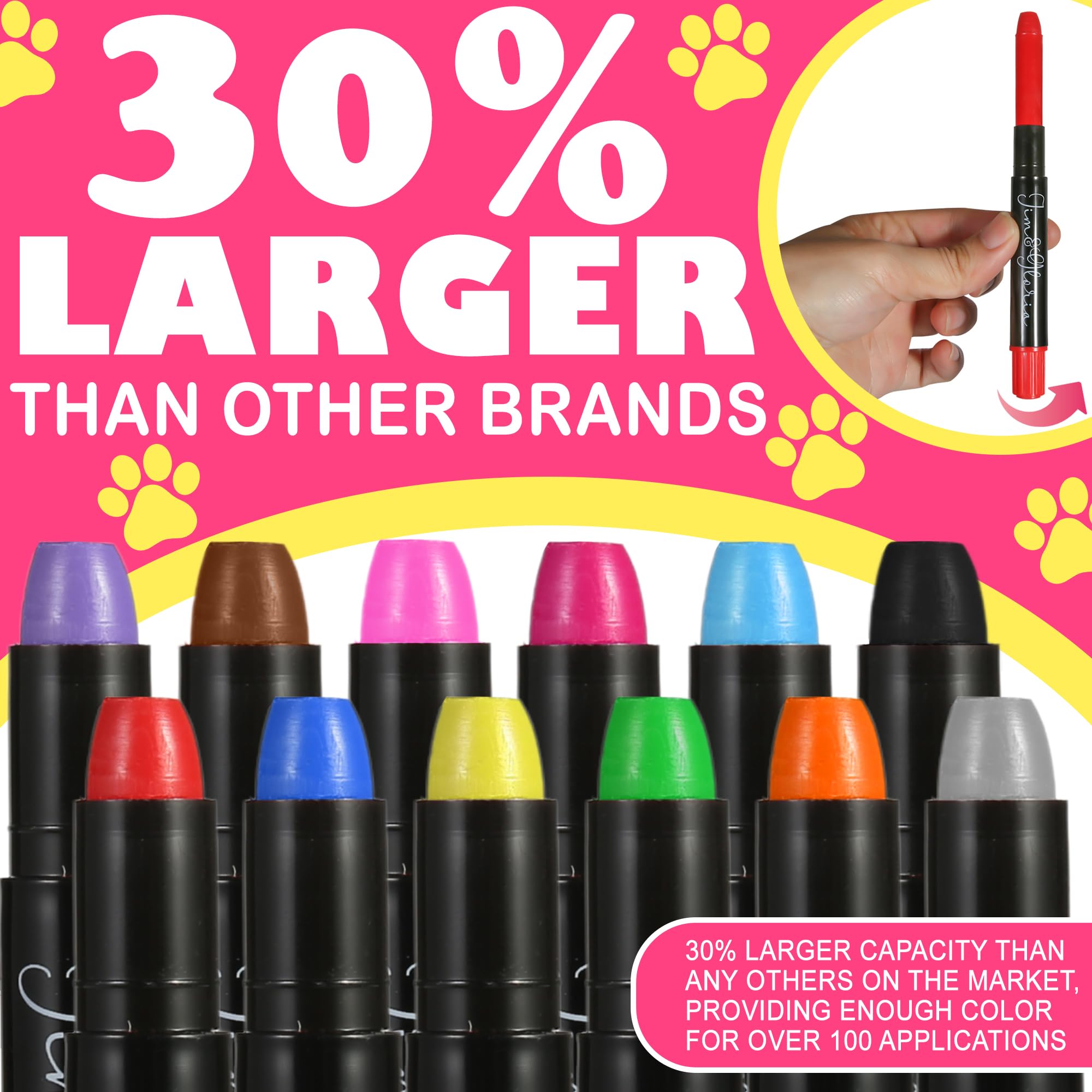 Jim&Gloria 12-color swatches inspire vibrant pet styling ideas.