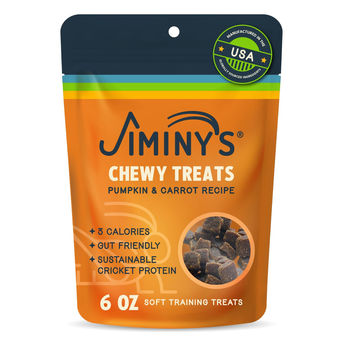 Jiminy's chewy cricket training treats pack, perfect for quick rewards.