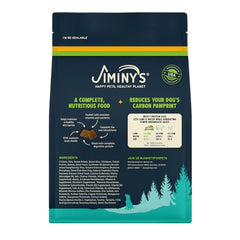 Jiminy's Cravin' Cricket dry dog food nutrition panel emphasizes cricket protein and prebiotic balance.