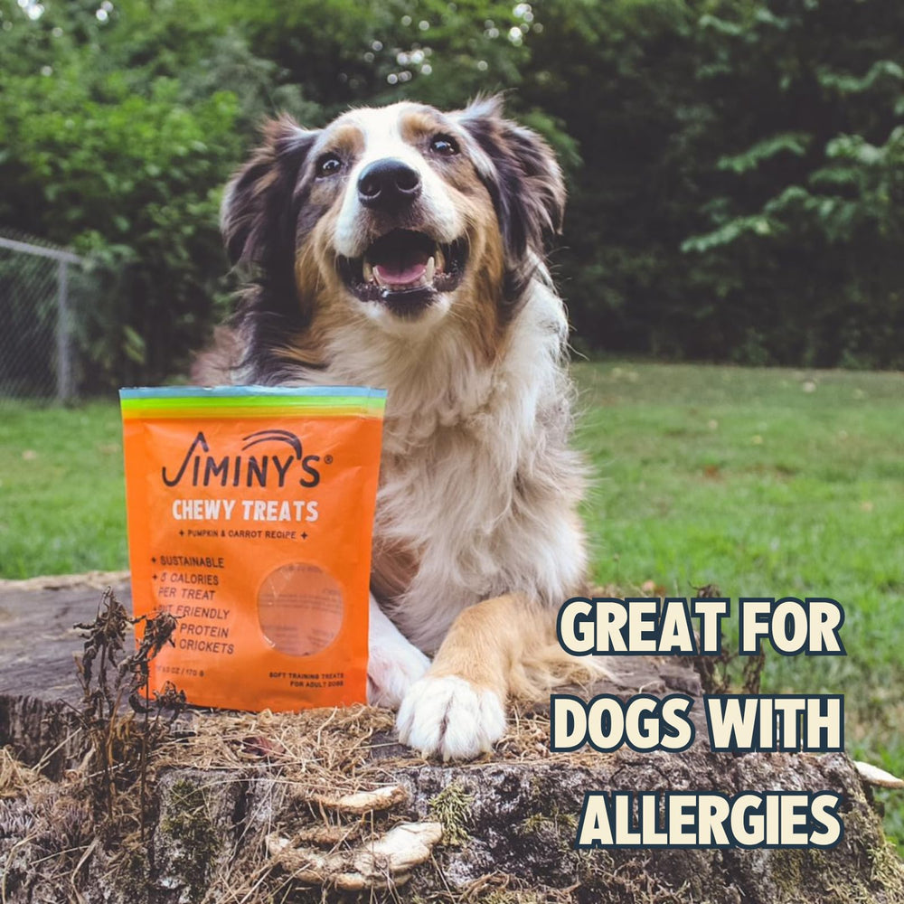 Jiminy's made-in-USA packaging, sustainable treats for eco-conscious owners.