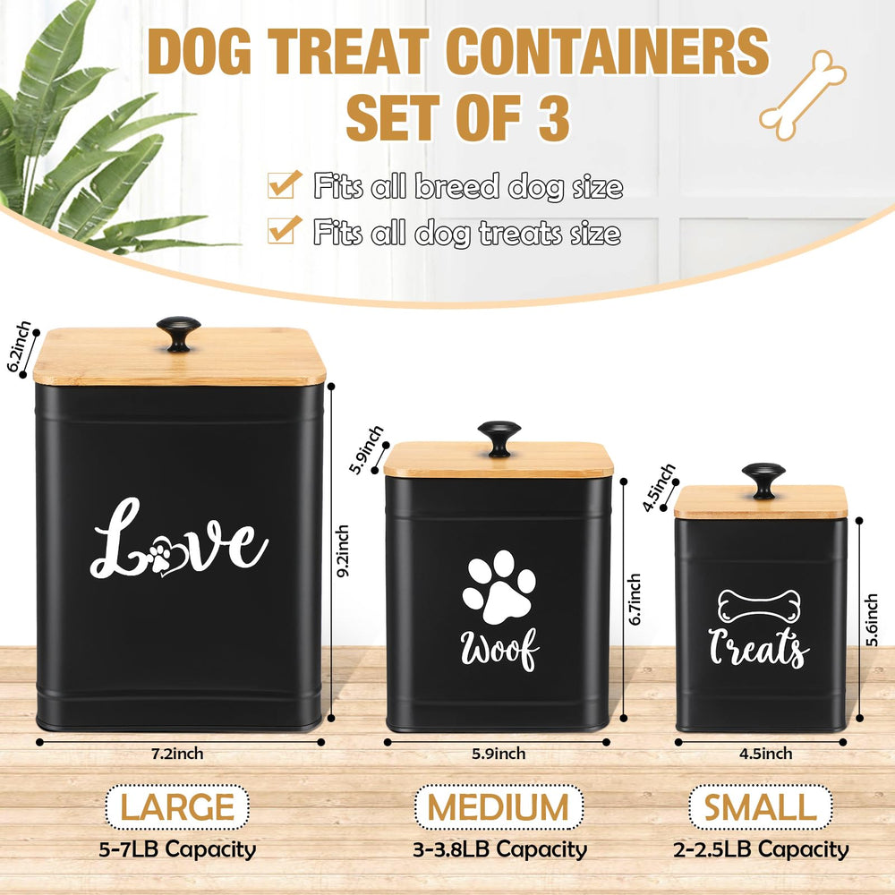 Jingmore small metal dog treat jar with bamboo lid for quick snack access