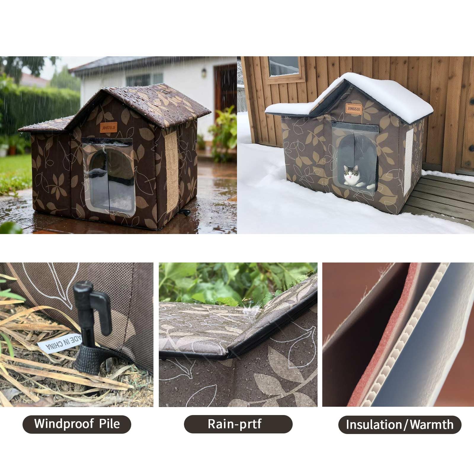 JINGSIJI outdoor cat house cushion removable for easy cleaning.