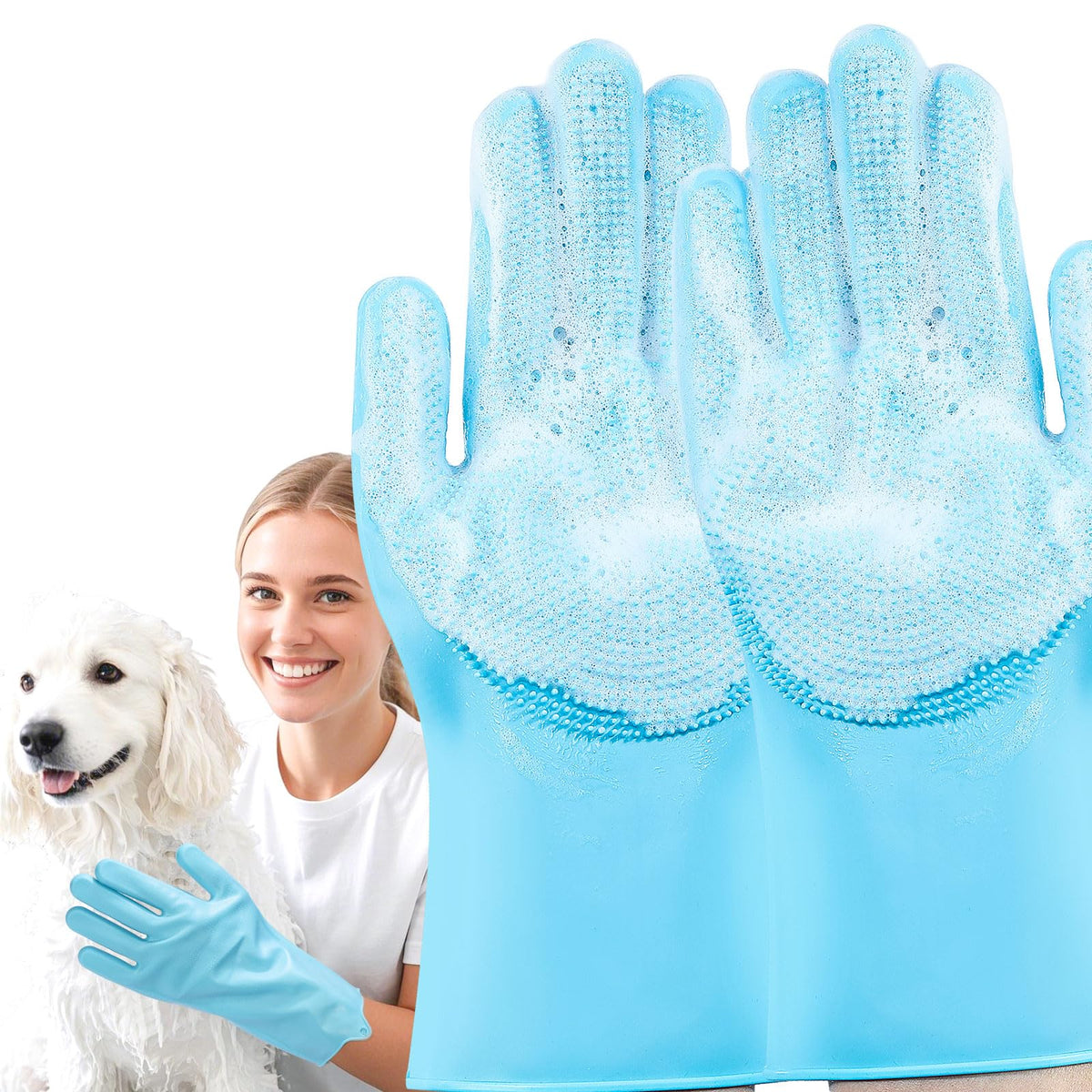 JINHUIYUAN dog washing gloves with silicone bristles for thorough cleansing and massage
