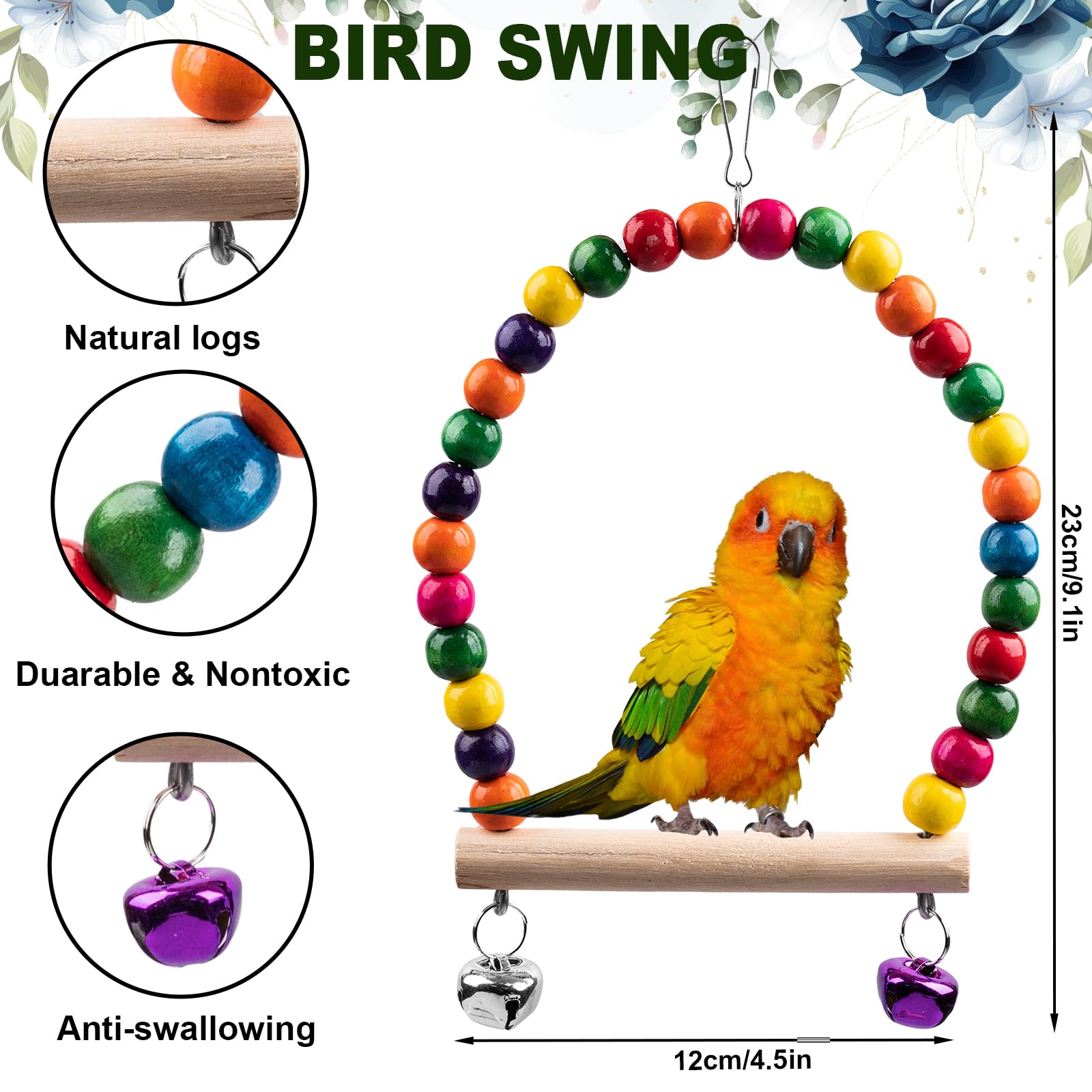 JINJINANV parakeet-perch-swing-wood image shows sturdy, adjustable play perch.