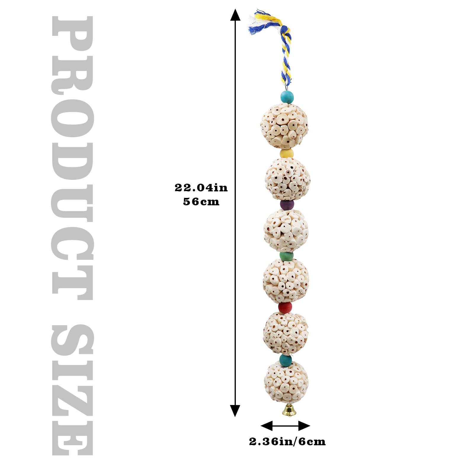 Jinkoozz Bird Chewing Toy: Colorful rope top enables quick hanging and easy setup.