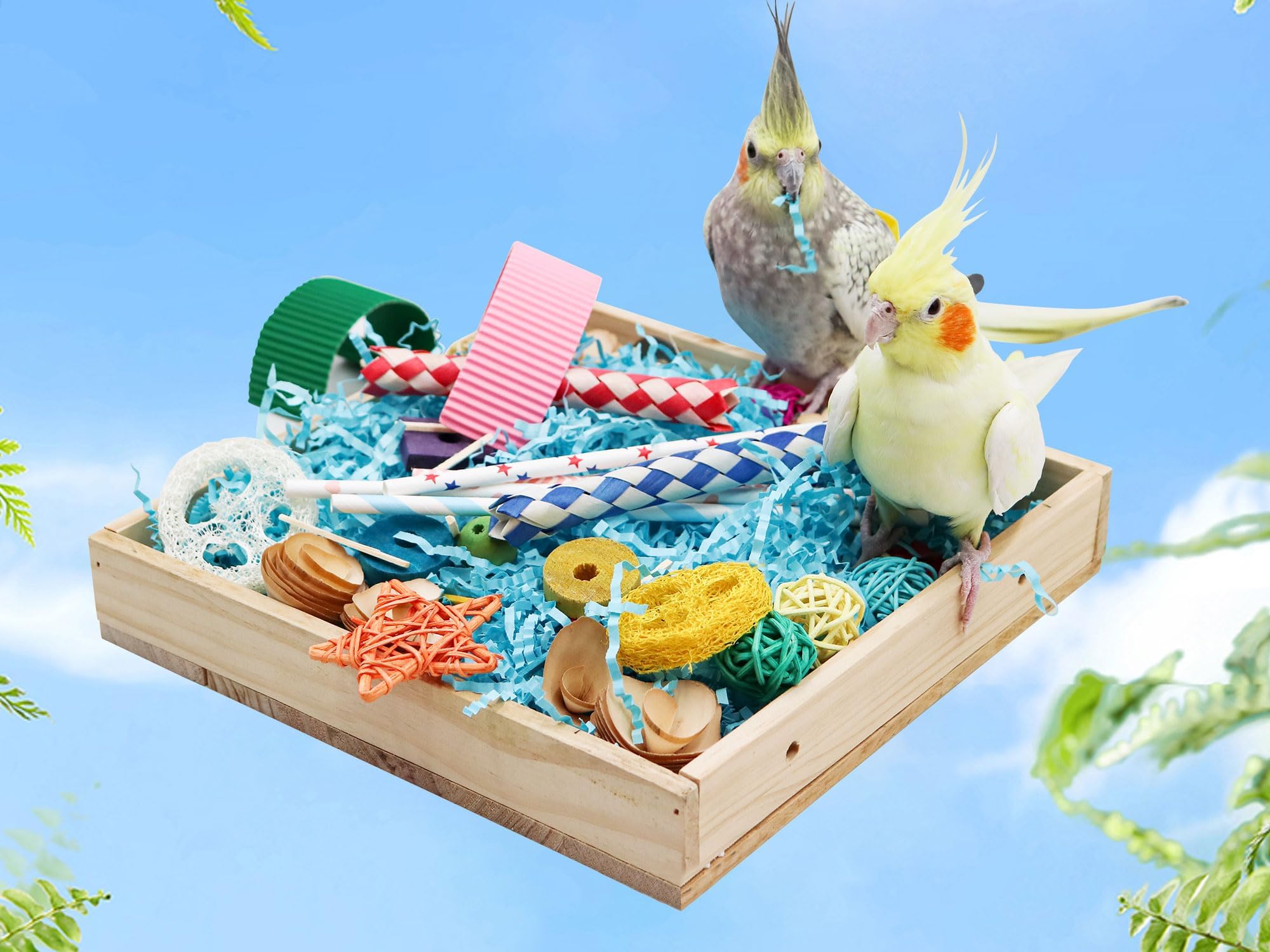 Jinkoozz Colorful Non-Toxic Materials Toy Box, stimulating attention and safe chewing for happy birds.