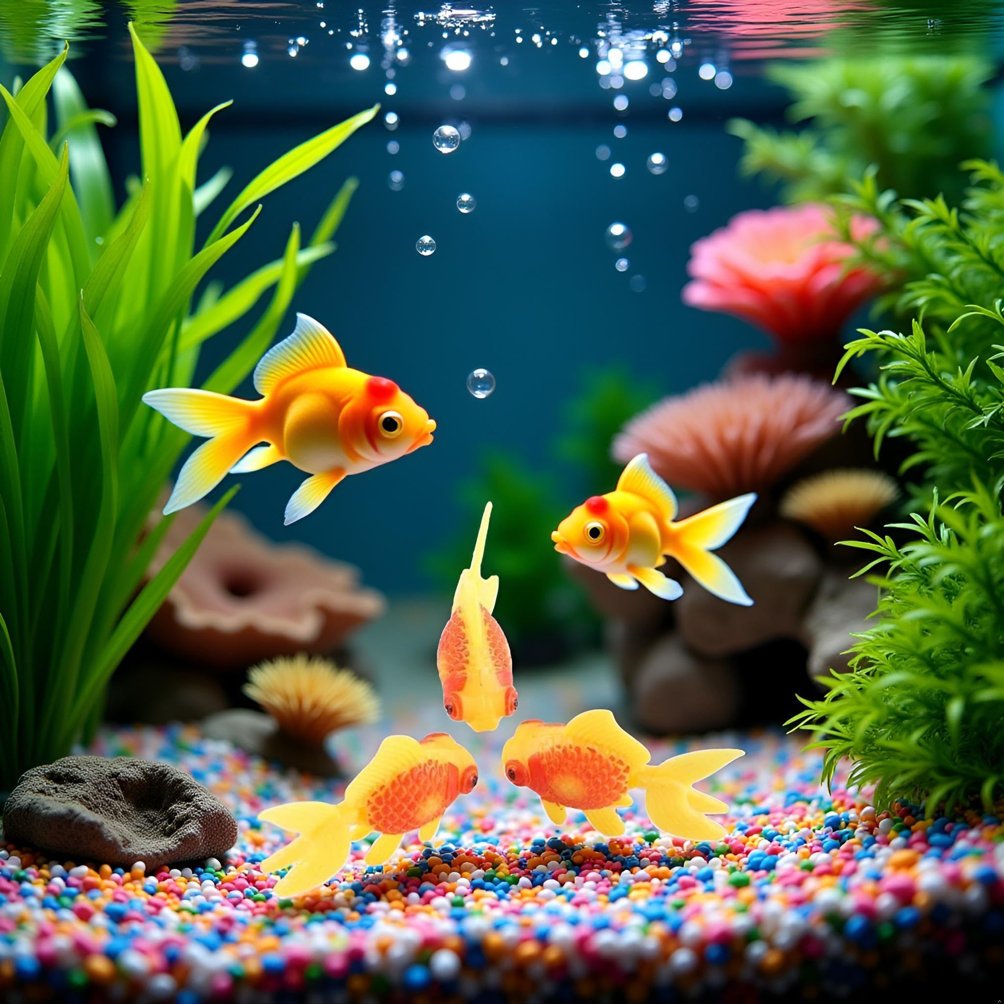 Jinshining moving faux fishes create river-style shimmer in aquarium.