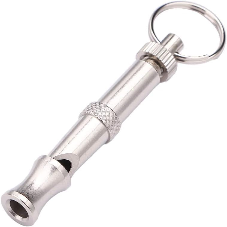 Jinshining silver adjustable ultrasonic dog whistle closeup showing frequency control for training