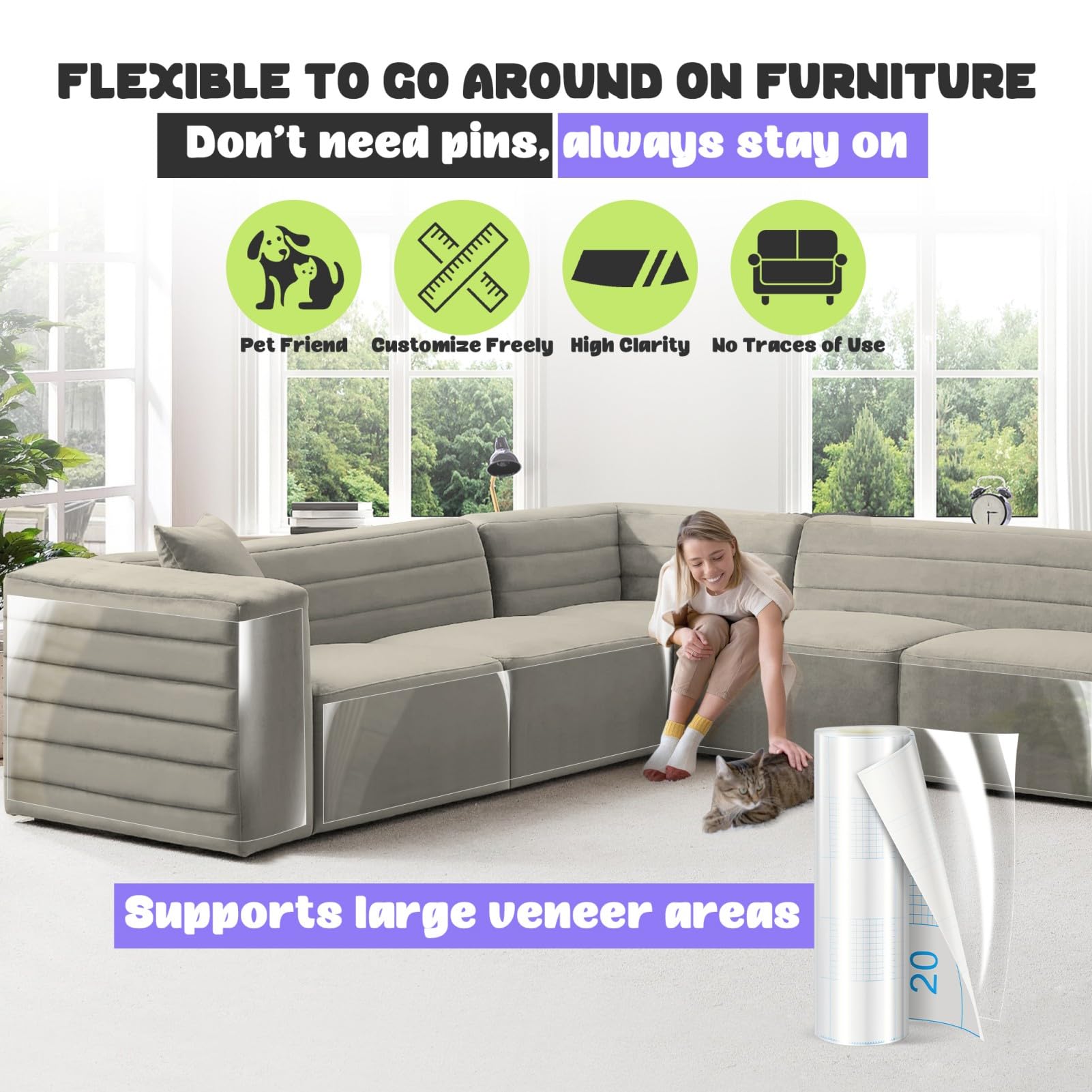 JINVOGREEN cat-scratch-protector on sofa illustrating practical furniture protection.