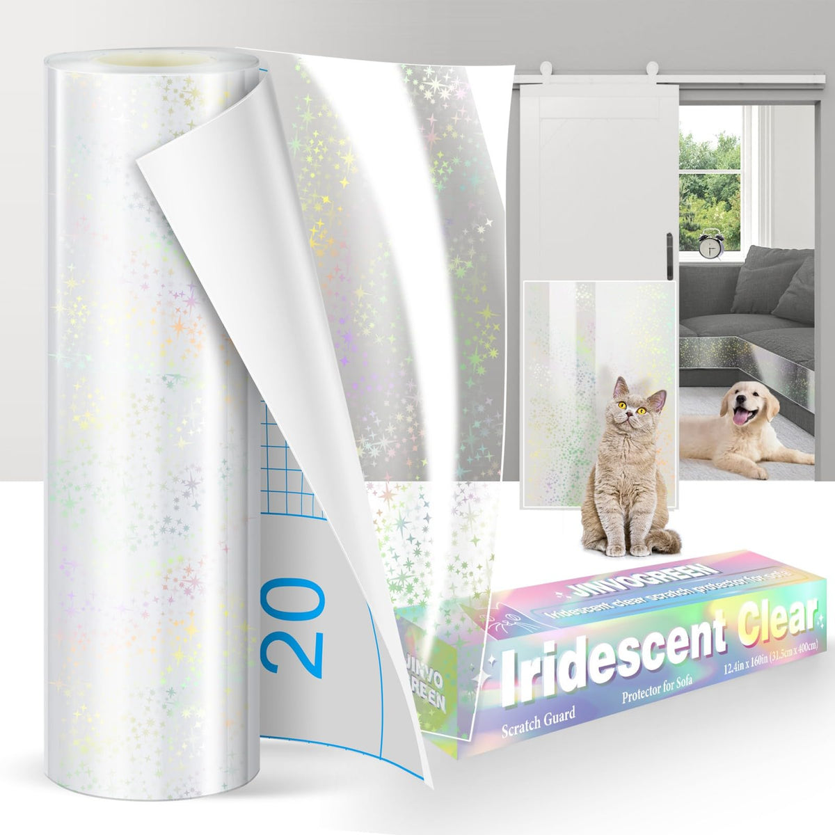 JINVOGREEN iridescent scratch protector roll with 160x12.4 in coverage for large furniture