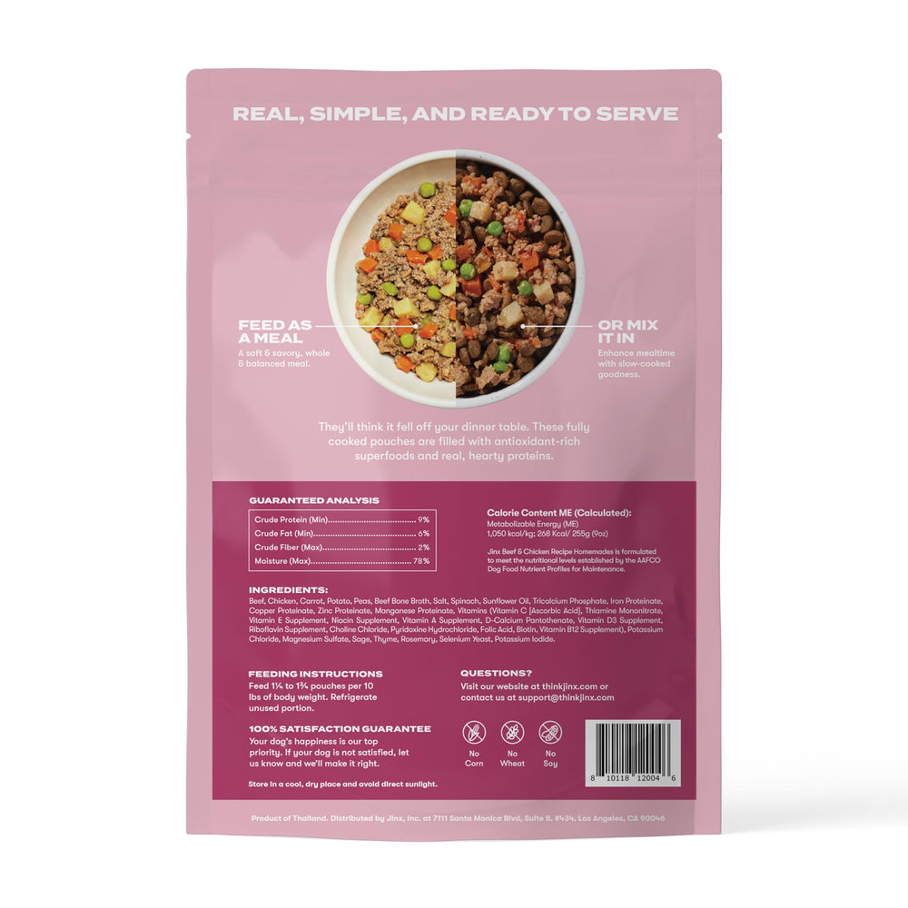 Jinx Beef Wet Dog Food Topper bowl-ready meal entices picky eaters.