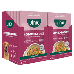 Jinx Beef Wet Dog Food Topper pour boosts flavor for dry meals.