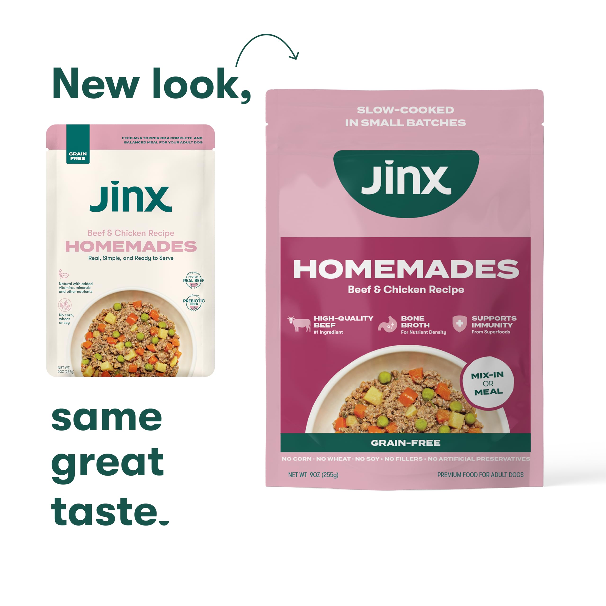 Jinx Beef Wet Dog Food Topper stays ready without refrigeration until opened.
