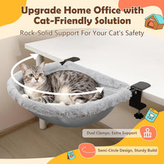 JinxZap X-Large Cat Desk Bed dual clamps secure setup for energetic cats during work sessions.