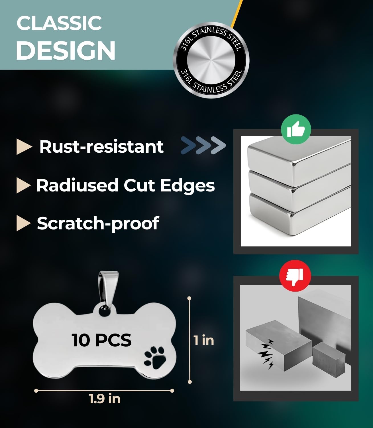JINYEAH 316L stainless steel dog tag blanks offer durability and rust resistance.