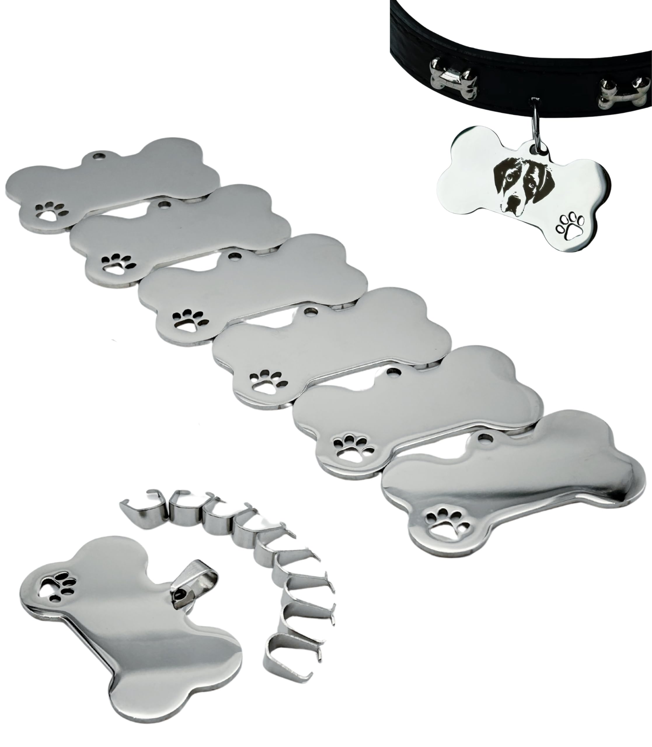JINYEAH engraving-ready blank dog tags in 1.9 x 1 inch size for pets.