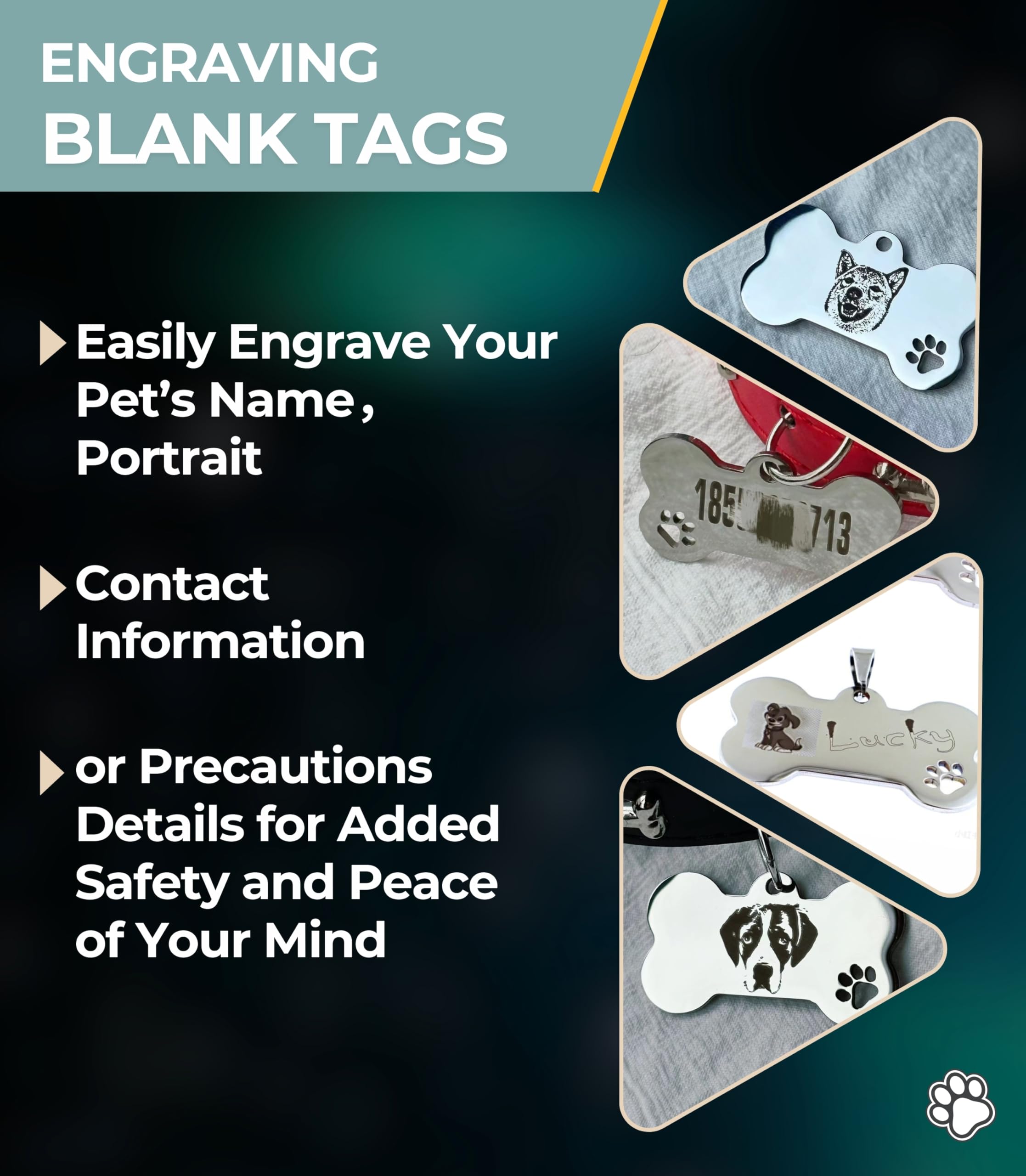 JINYEAH lightweight, smooth-edged tags ideal for everyday wear on medium to large dogs.
