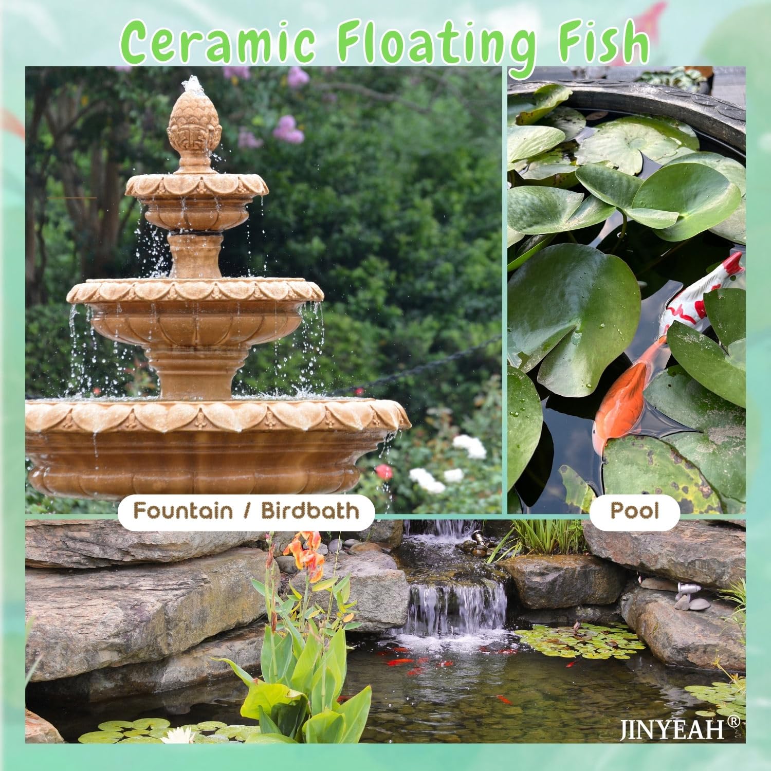 JINYEAH two floating koi fish in fountain create ripples and playful water motion.