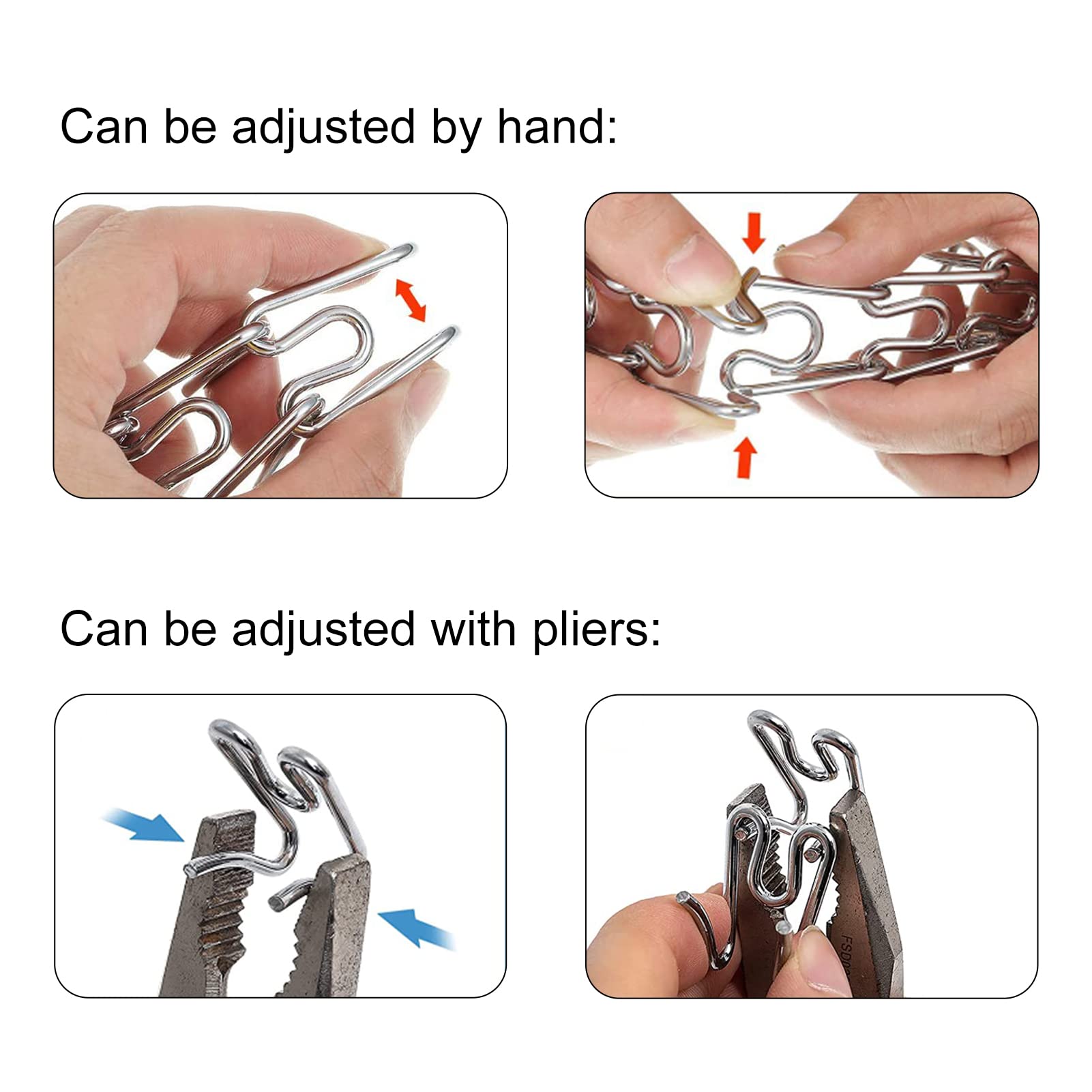 Chrome-plated steel links detail highlighting rust resistance and durability.