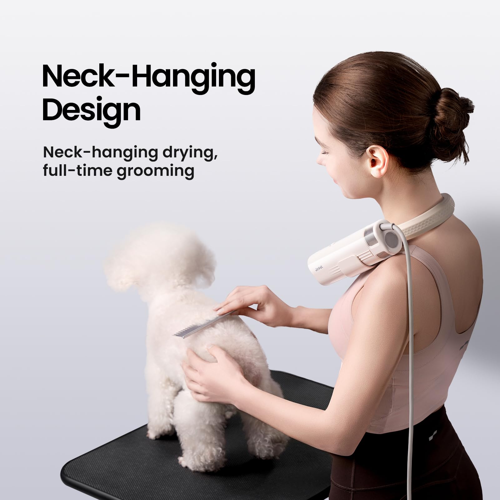 JirPet Neck Dryer with UV light used to check skin issues before grooming.