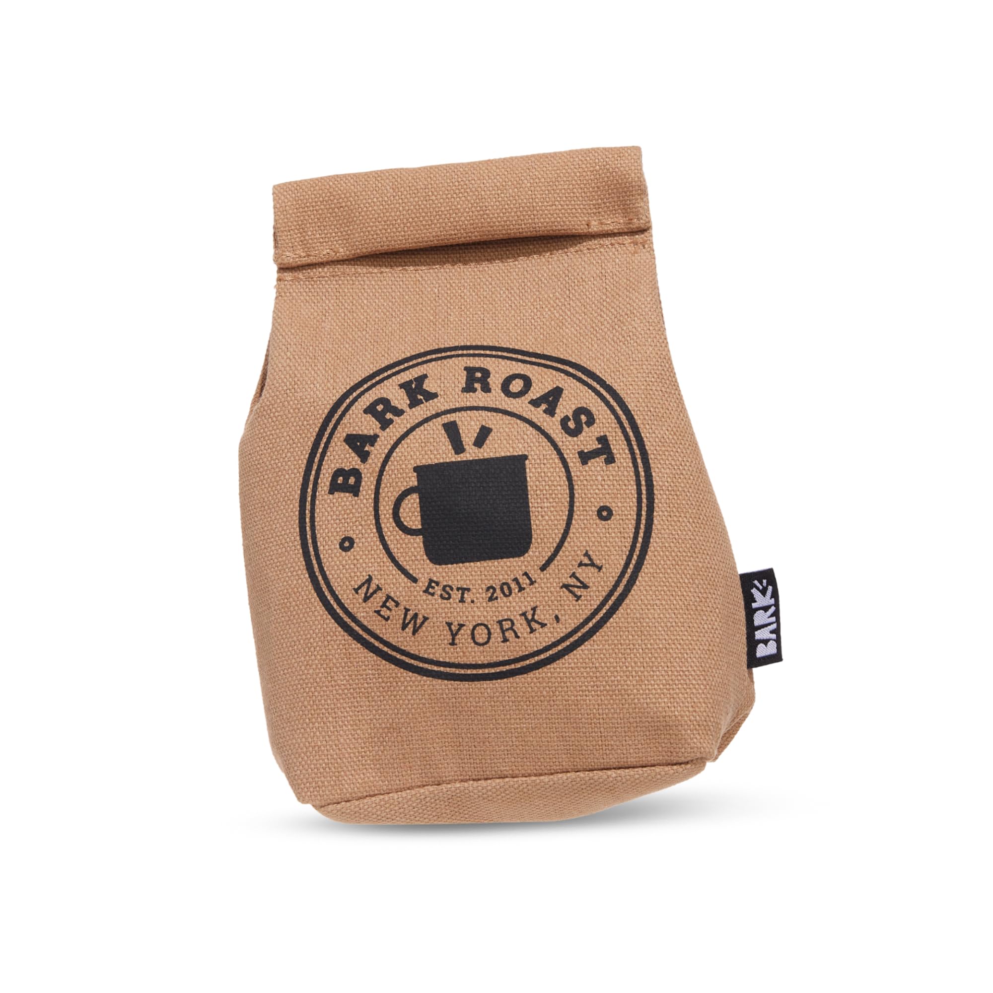 BarkBox Jitter Pug Coffee Bean toy outer canvas provides durable chew.