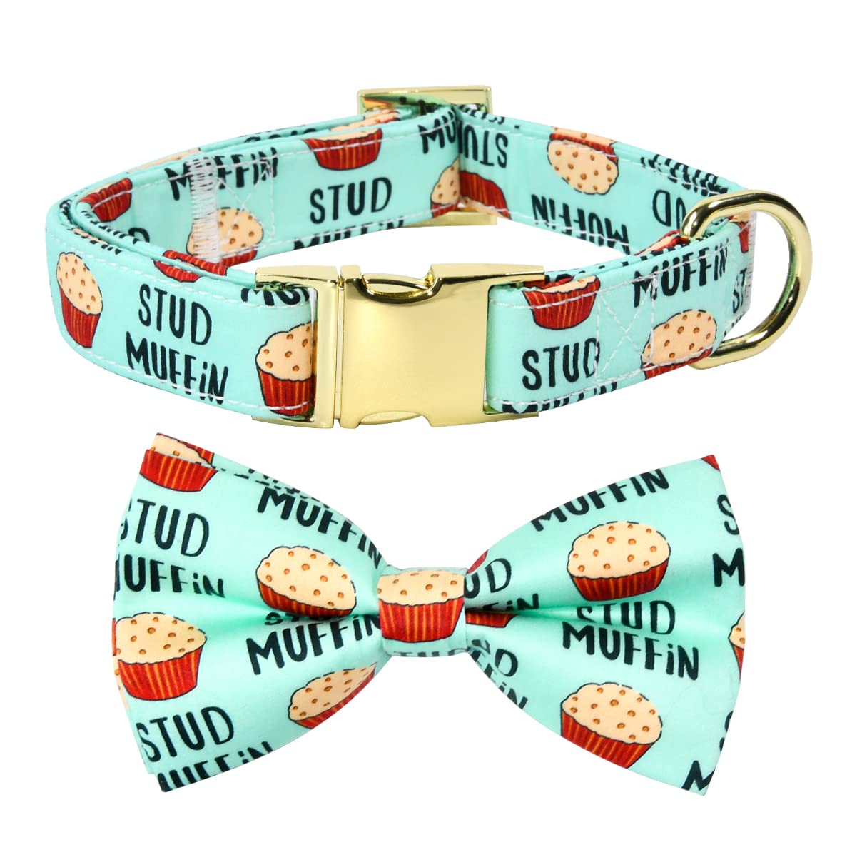 JIUJIA Stud Muffin Bow Tie Collar closeup highlights durable nylon and secure attachment.