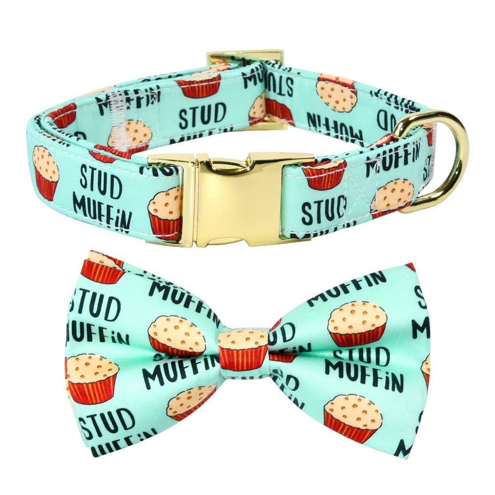 JIUJIA Stud Muffin Bow Tie Collar closeup highlights durable nylon and secure attachment.