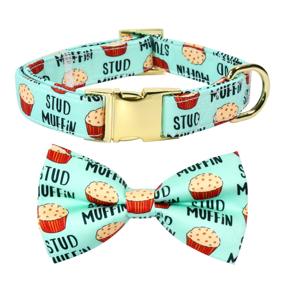 JIUJIA Stud Muffin Bow Tie Collar closeup highlights durable nylon and secure attachment.