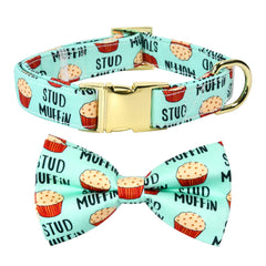 JIUJIA Stud Muffin Bow Tie Collar closeup highlights durable nylon and secure attachment.