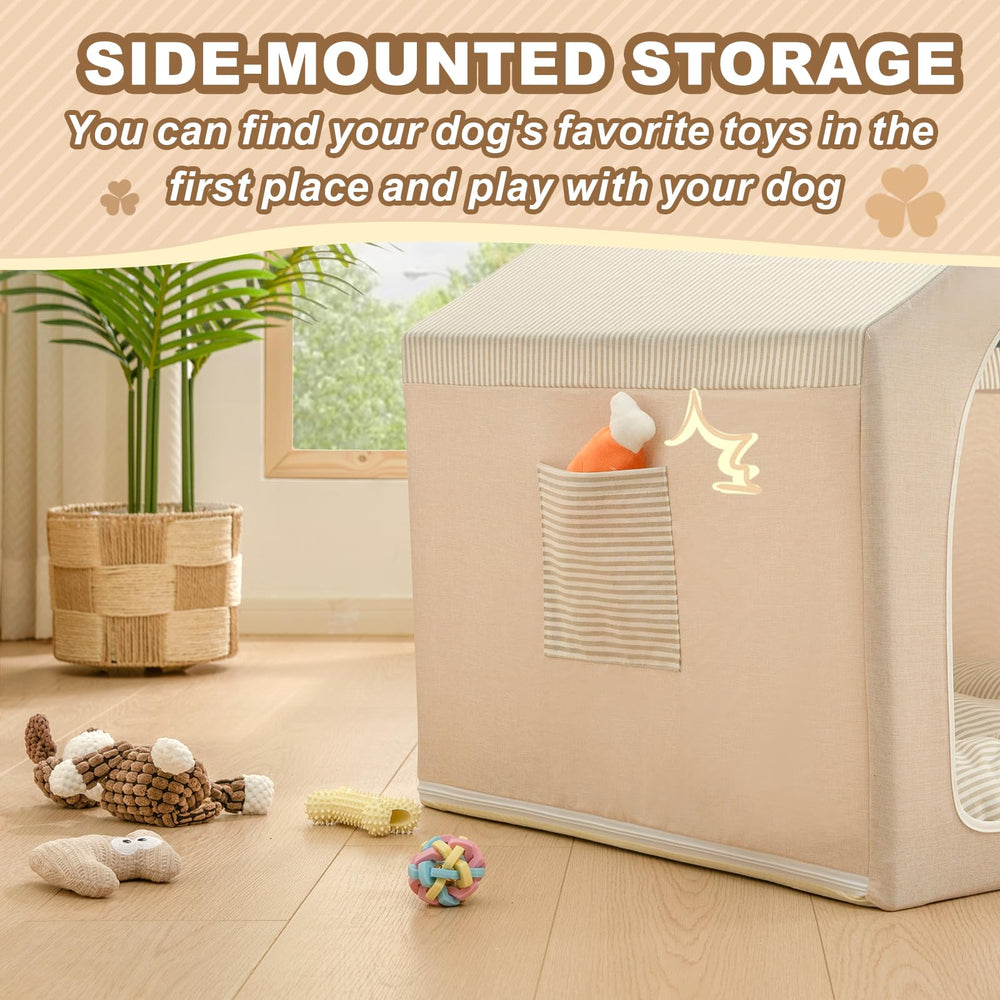 Jiupety dog bed side pocket emphasizes toy storage for playtime and bonding