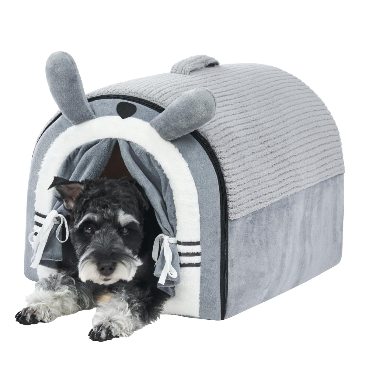 Jiupety dog cave bed with door-curtain closed offers secure, cozy shelter