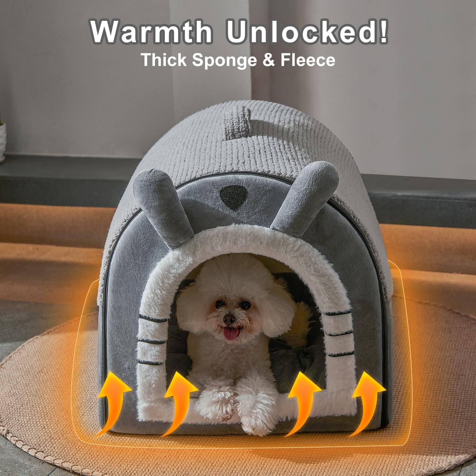 Jiupety dog cave bed interior view shows enclosed privacy space