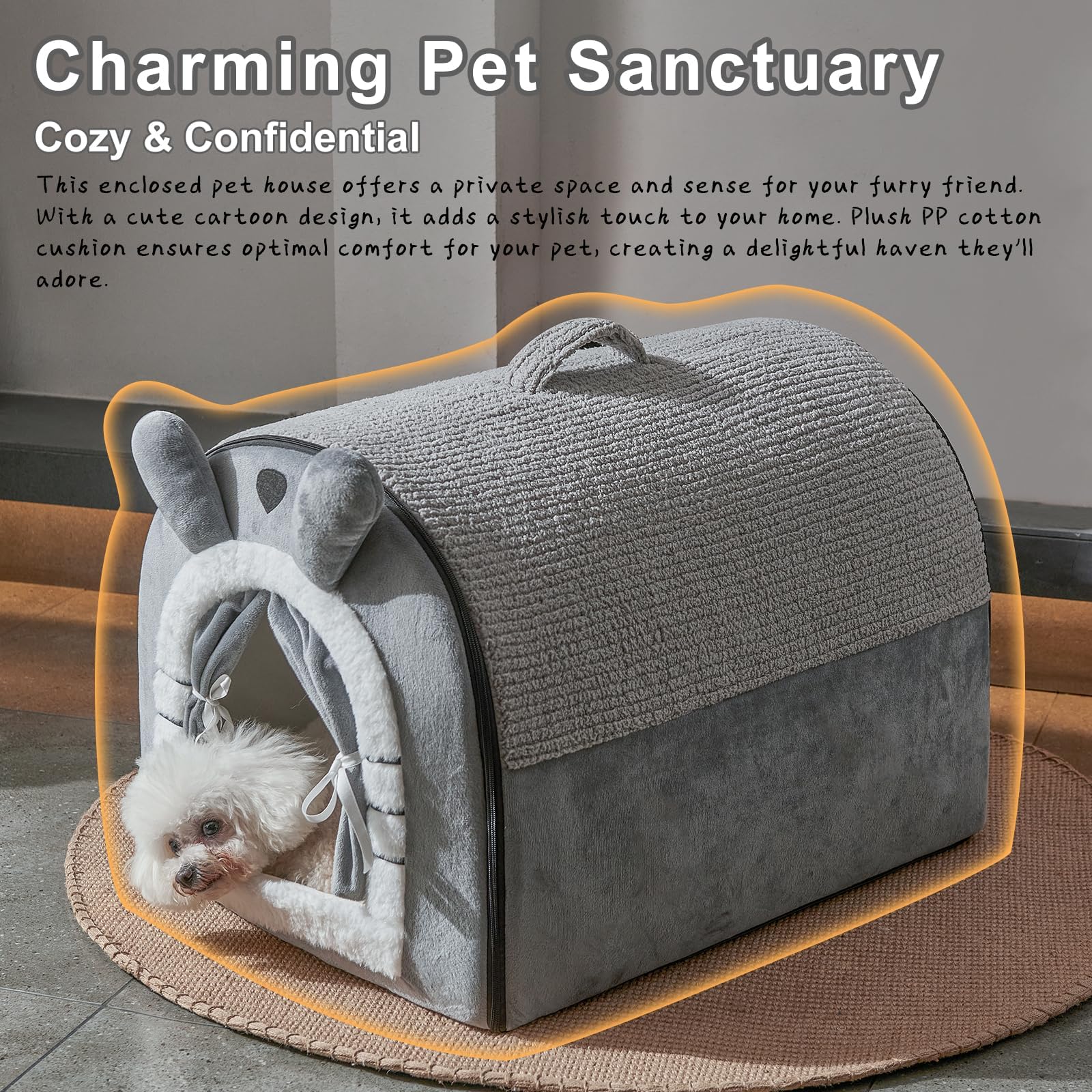 Jiupety dog cave bed with reversible washable cushion for year-round comfort