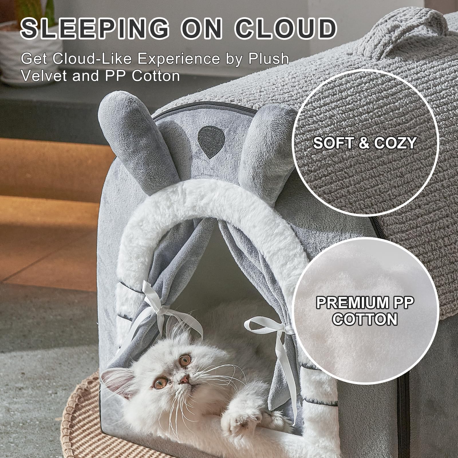Jiupety dog cave bed velvet fabric exterior for plush comfort
