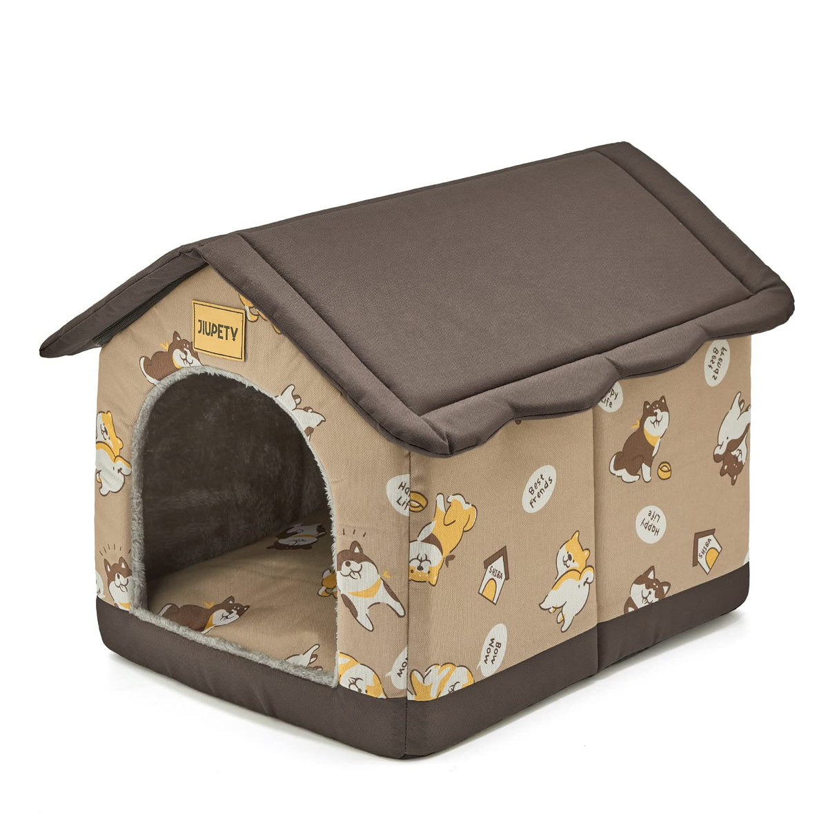 Jiupety Indoor Dog House XL front view shows a cozy, secure den for pets.