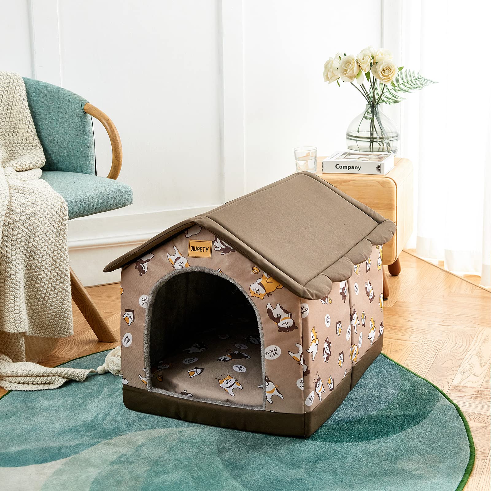 Jiupety Indoor Dog House XL interior cushion provides soft, supportive comfort for naps.