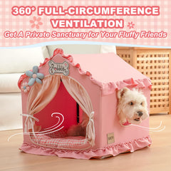 Jiupety pink dog tent bed with door curtain for added privacy