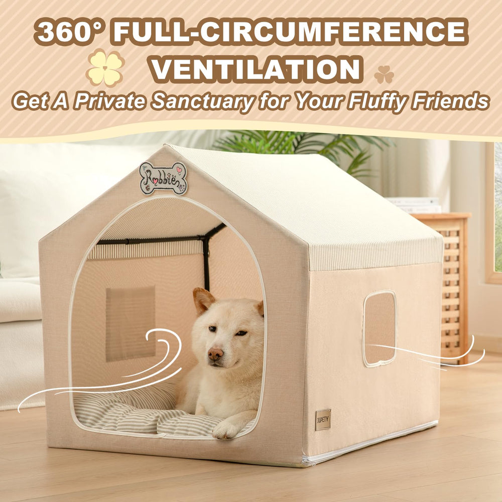 Jiupety dog tent cover shows a breathable cave for restful play.