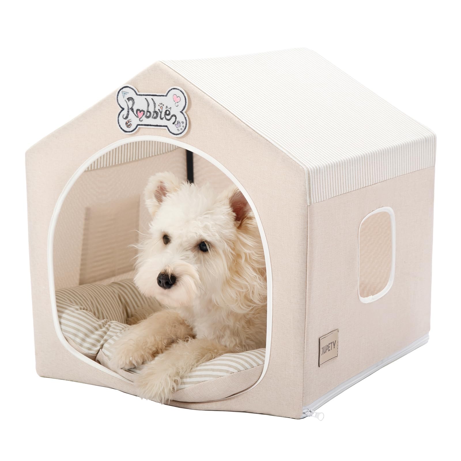 Jiupety indoor dog house frame front view shows roomy space for small pets