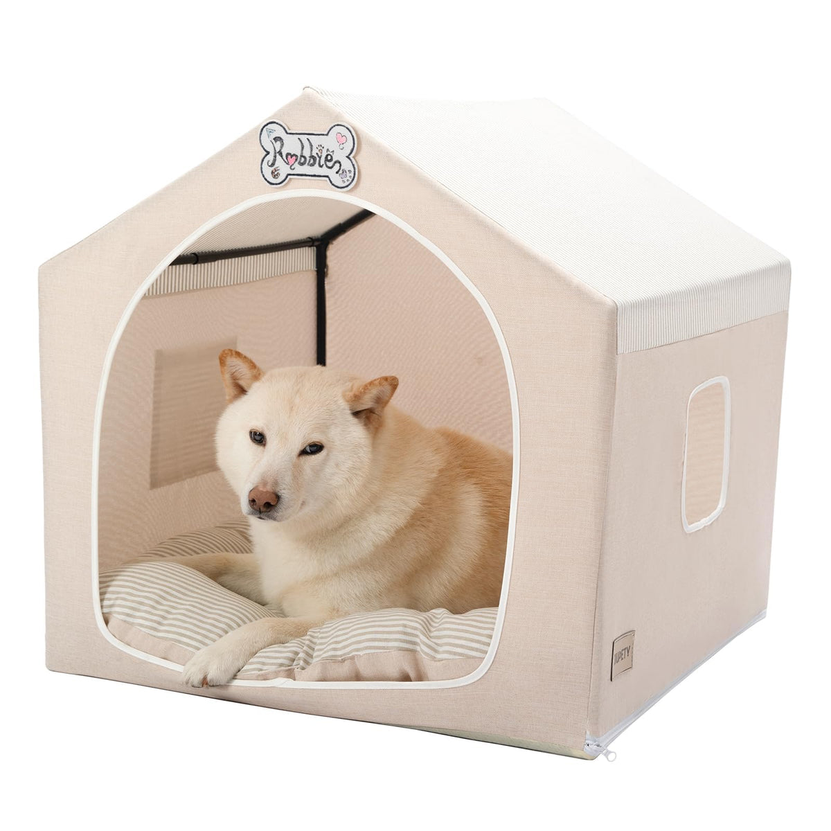 Jiupety indoor dog house frame provides sturdy support for cozy naps.